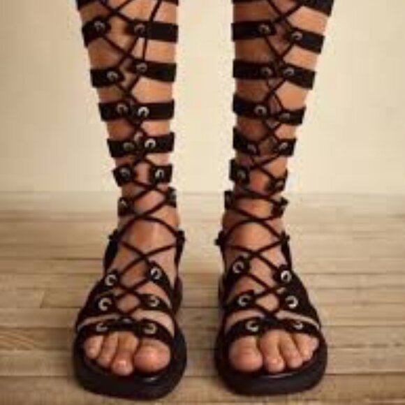FREE PEOPLE Suede Sun Chaser Tall Gladiator Sandals - Picture 5 of 11